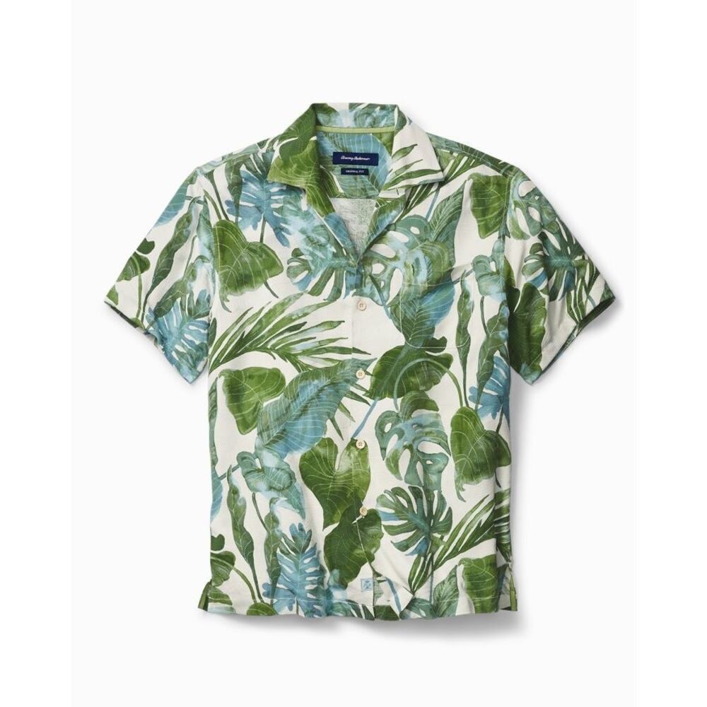 Tommy Bahama Men's White Green Original Fit Villa Fronds Camp Shirt Size 2XL
